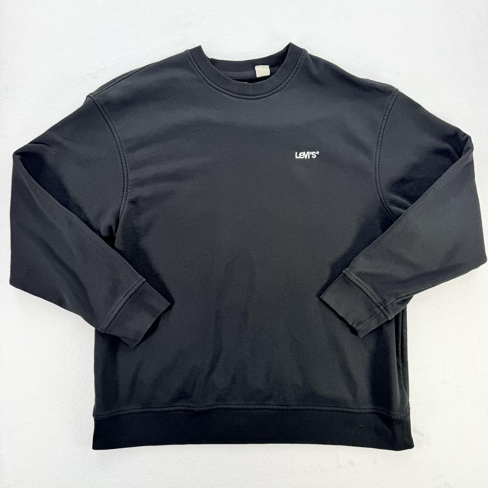 Levi's Sweatshirt Mens Large Black Fleece Crewneck Relaxed Pullover Logo